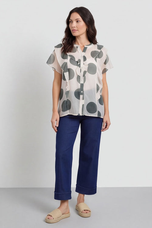 Skye Spot Print Frill Shirt Khaki – image 4 of 4