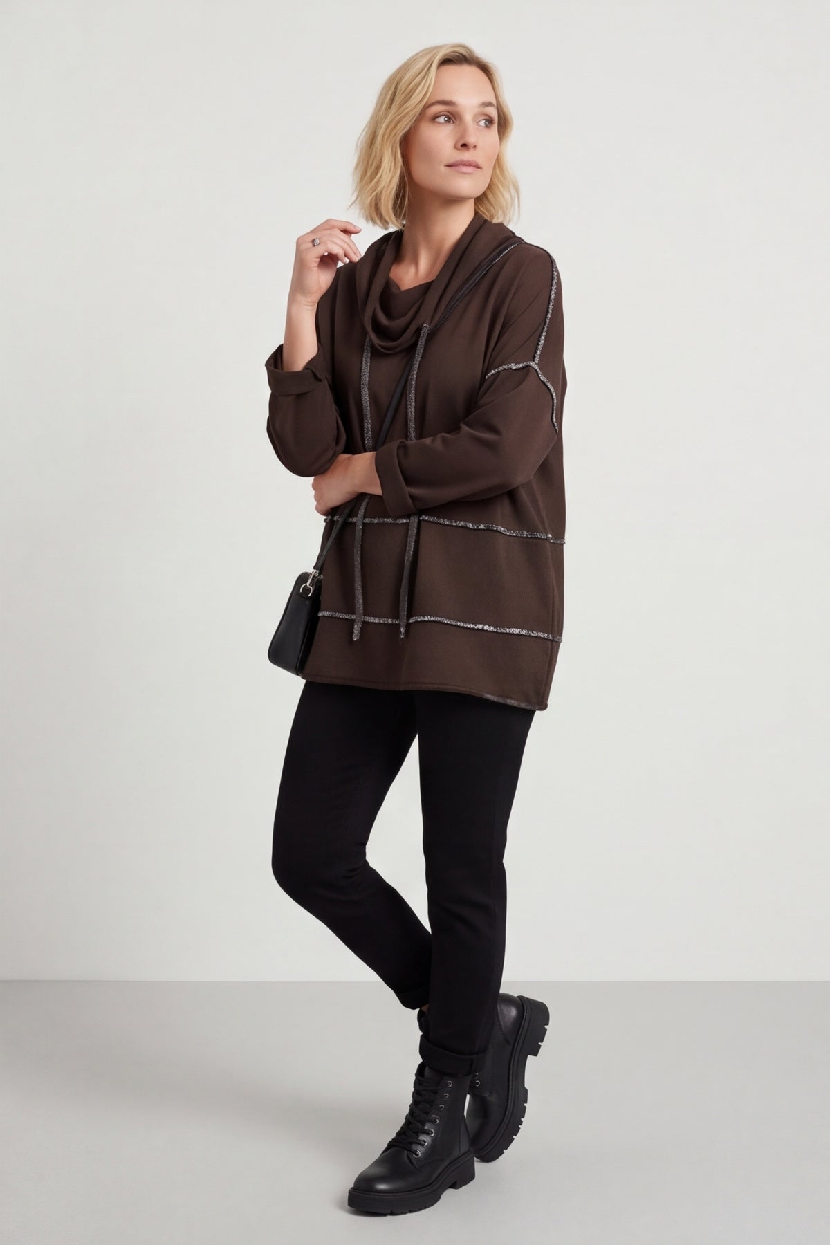 Clarina Cowl Neck Cotton Top Cocoa – image 6 of 6