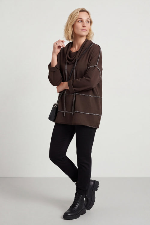 Clarina Cowl Neck Cotton Top Cocoa – image 6 of 6