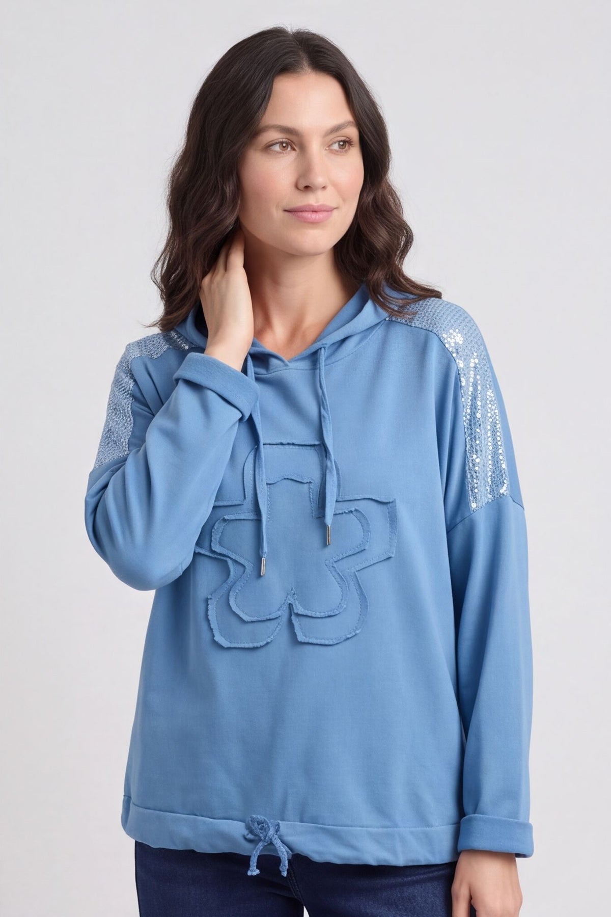 Betsy Flower Patch Hooded Cotton Top Blue – image 6 of 6