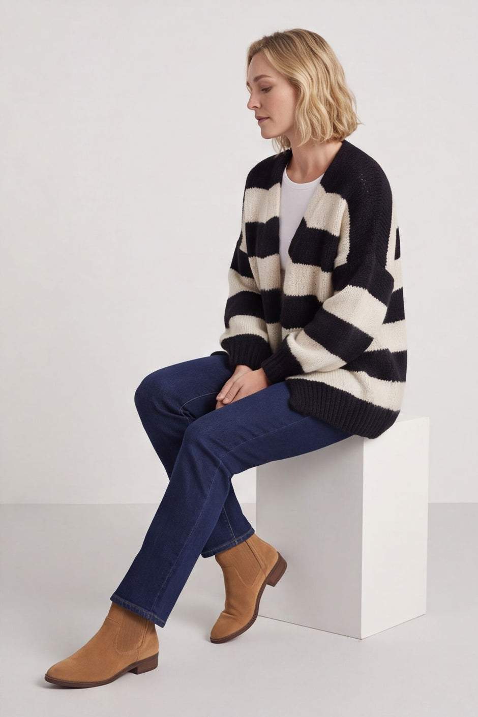 Kennedy Stripe Knitted Cardigan Navy – image 6 of 6