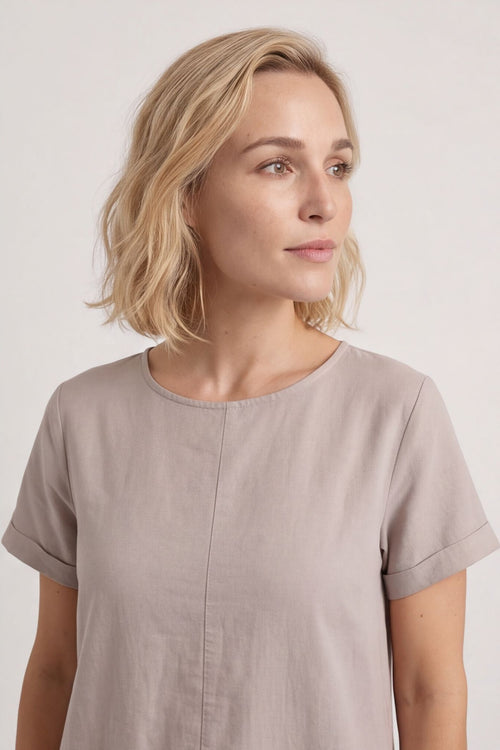 Joyce Button Linen Dress Mocha – image 6 of 6