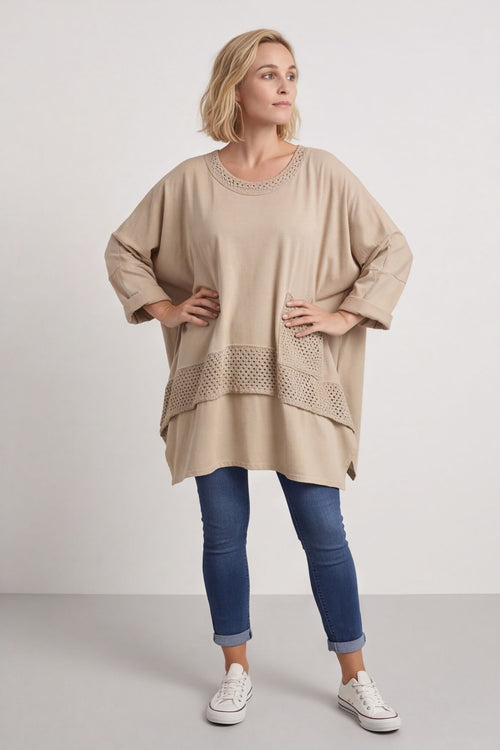 Mozelle Crochet Detail Cotton Top Stone – image 6 of 6