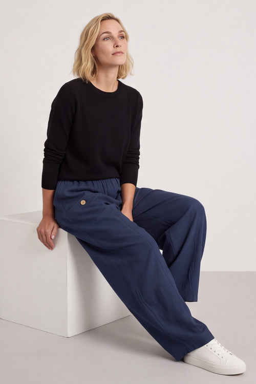 Clarisse Button Pocket Linen Trousers Navy – image 6 of 6