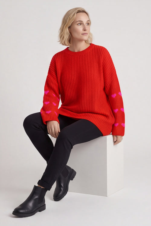 Irma Heart Sleeve Knitted Jumper Red - Image 6
