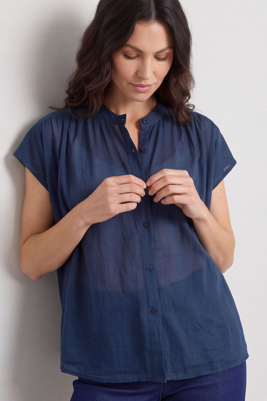 Irena Cotton Blouse Navy – image 6 of 6