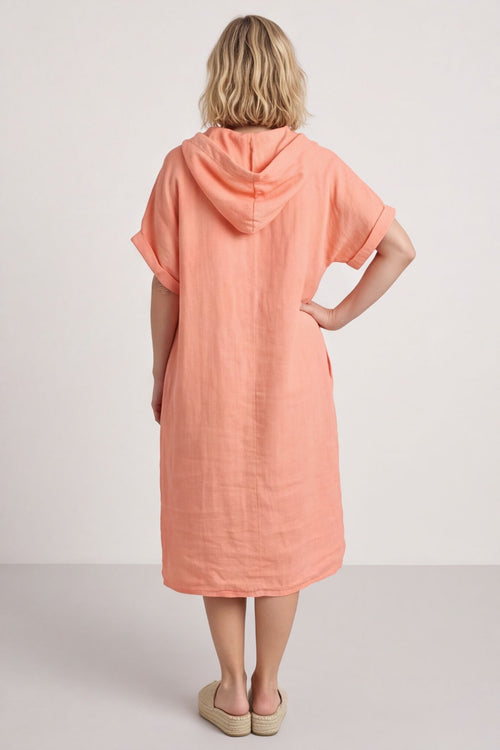 Carlina Hooded Flower Detail Linen Dress Orange – image 6 of 6