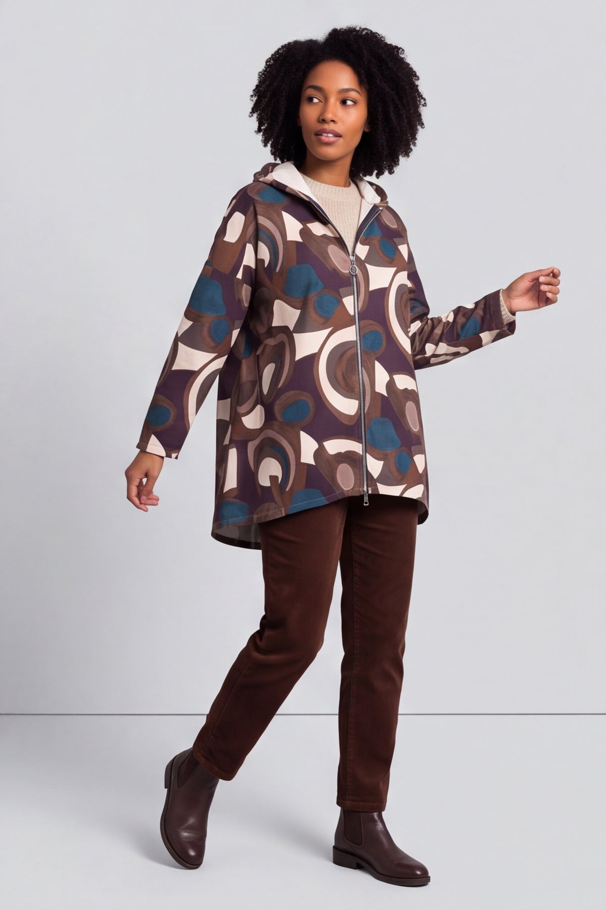 Cynthia Print Zip Hooded Jacket Teal – image 6 of 6