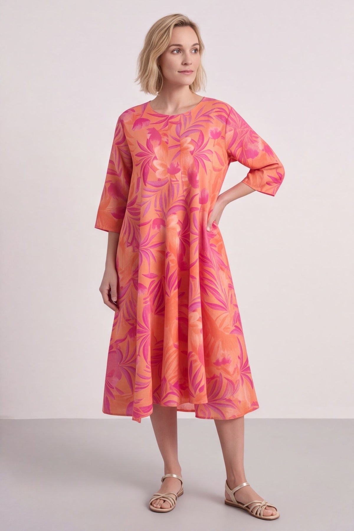 Eleni Botanical Print Linen Dress Light Orange – image 6 of 6
