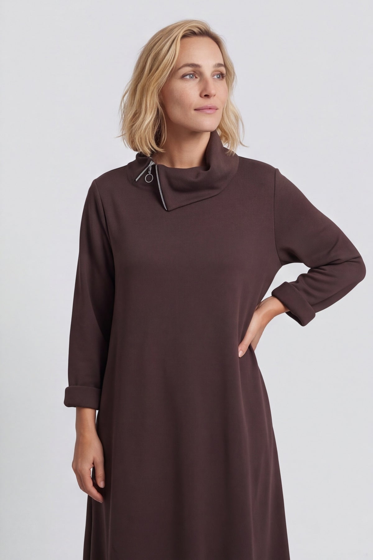 Wanda Zip Polo Cotton Dress Cocoa – image 6 of 6