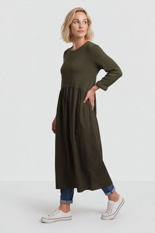 Tina Ribbed Detail Cotton Dress Khaki – image 6 of 6