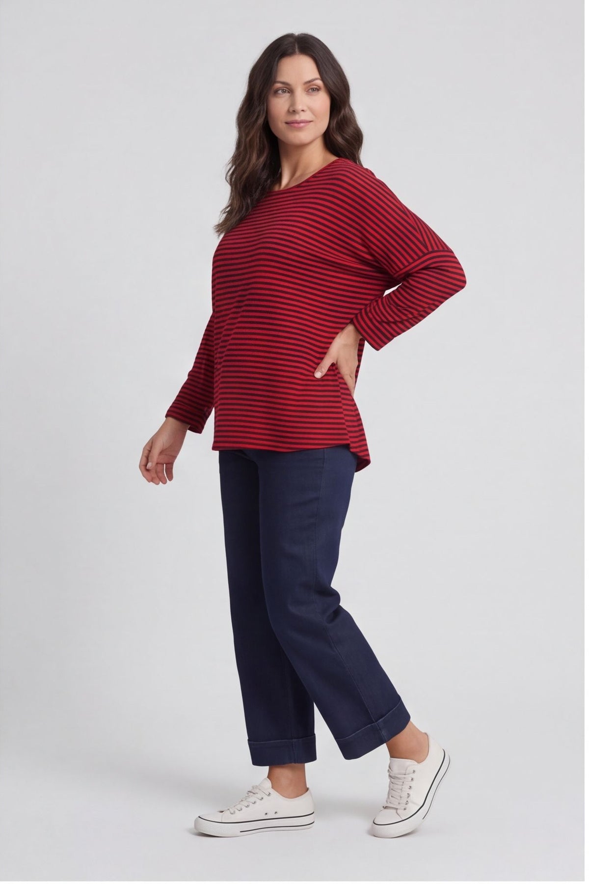Frances Stripe Sweat Top Cherry – image 3 of 3