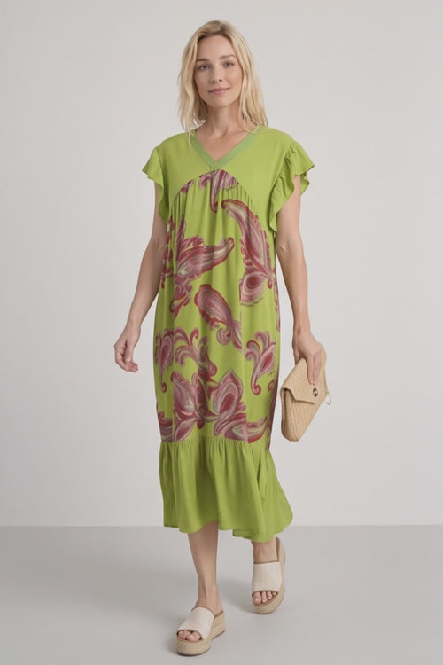 Carli V-Neck Pattern Dress Olive - Image 4