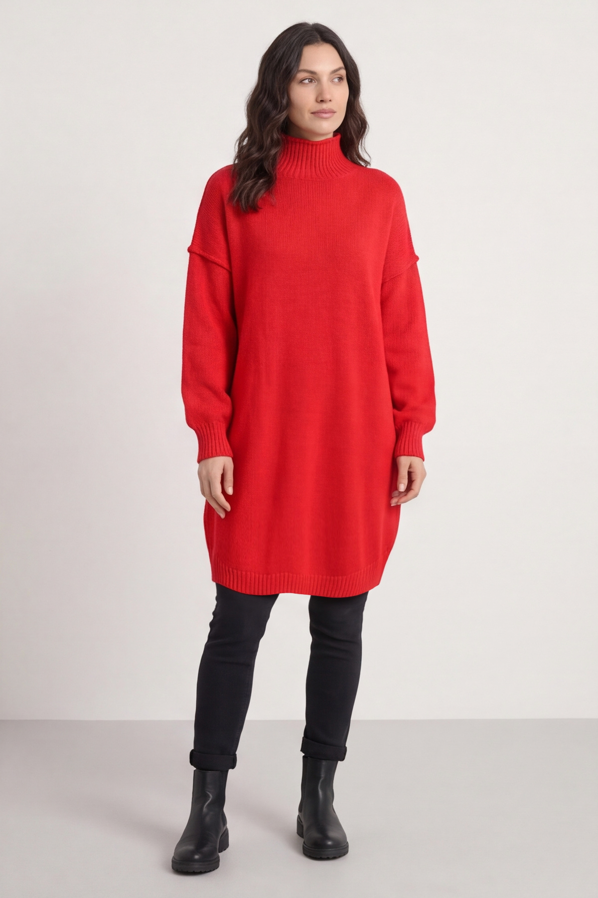 Bridie Polo Neck Knitted Tunic Red