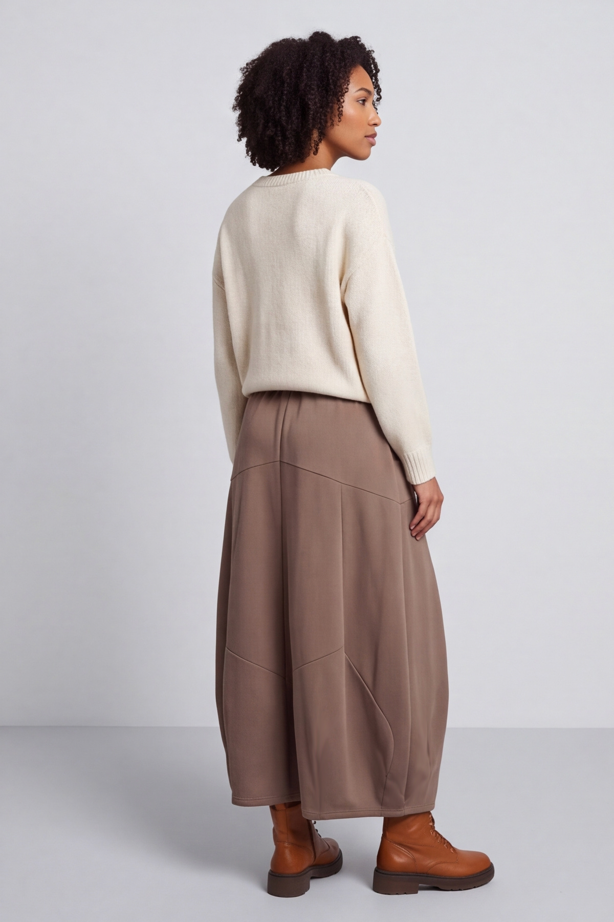 Georgetta Belted Cotton Skirt Mocha