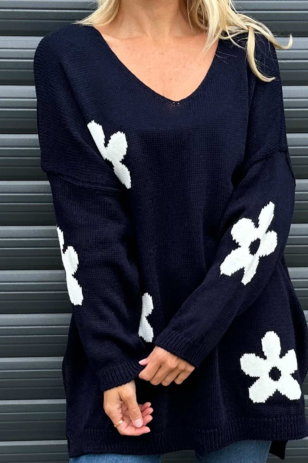 Valerie Flower Knitted Jumper Navy