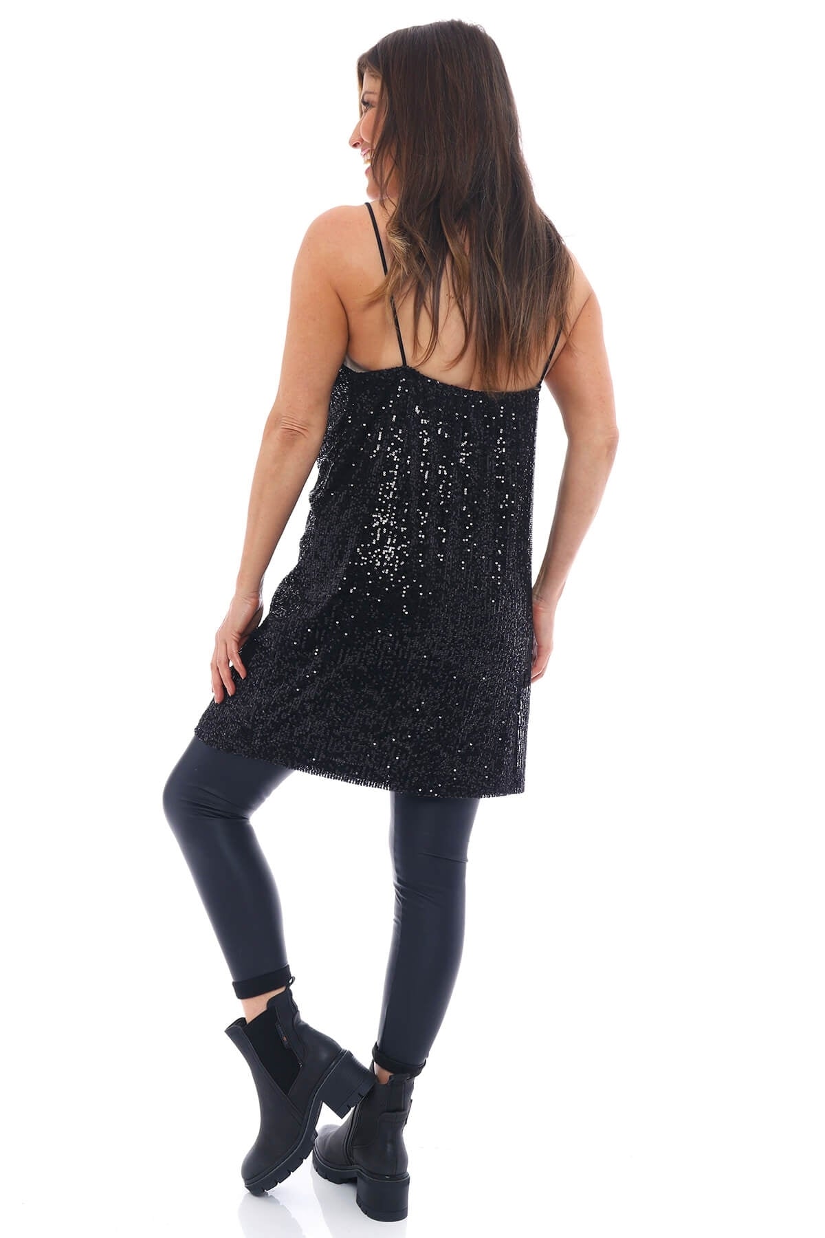 Laurel Sequin Strap Top Black