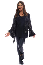 Louisa Sequin Tie Jacket Black Black - Louisa Sequin Tie Jacket Black