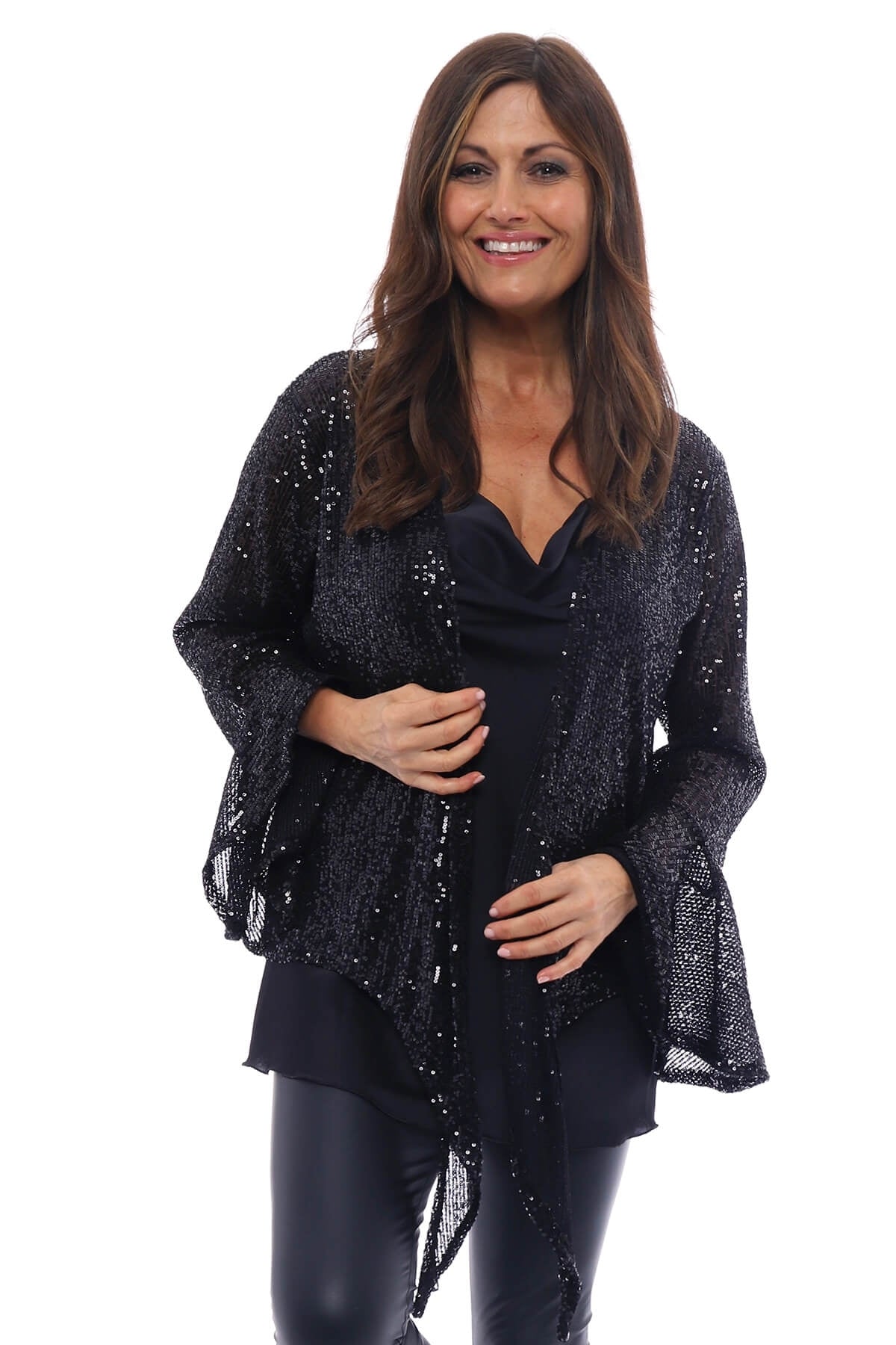 Louisa Sequin Tie Jacket Black