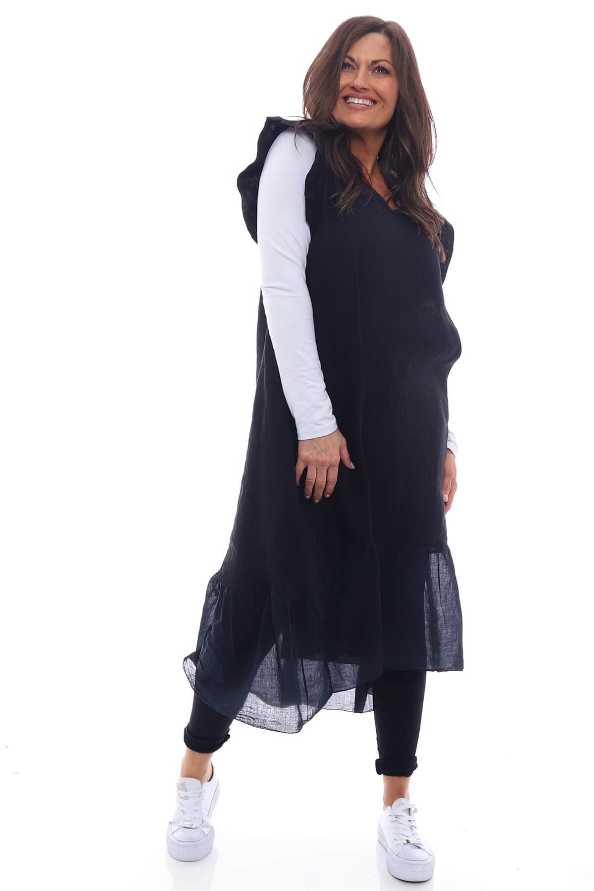 Alaysia Frill Linen Dress Black