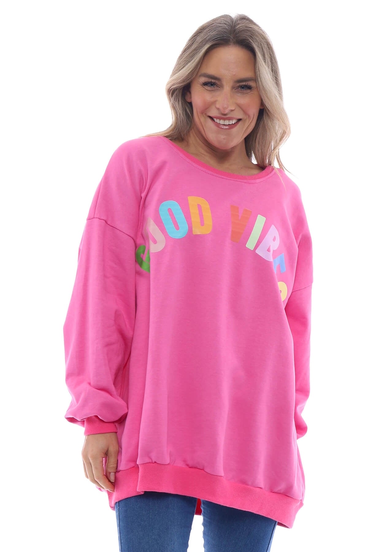 Good Vibes Cotton Sweat Top Fuchsia