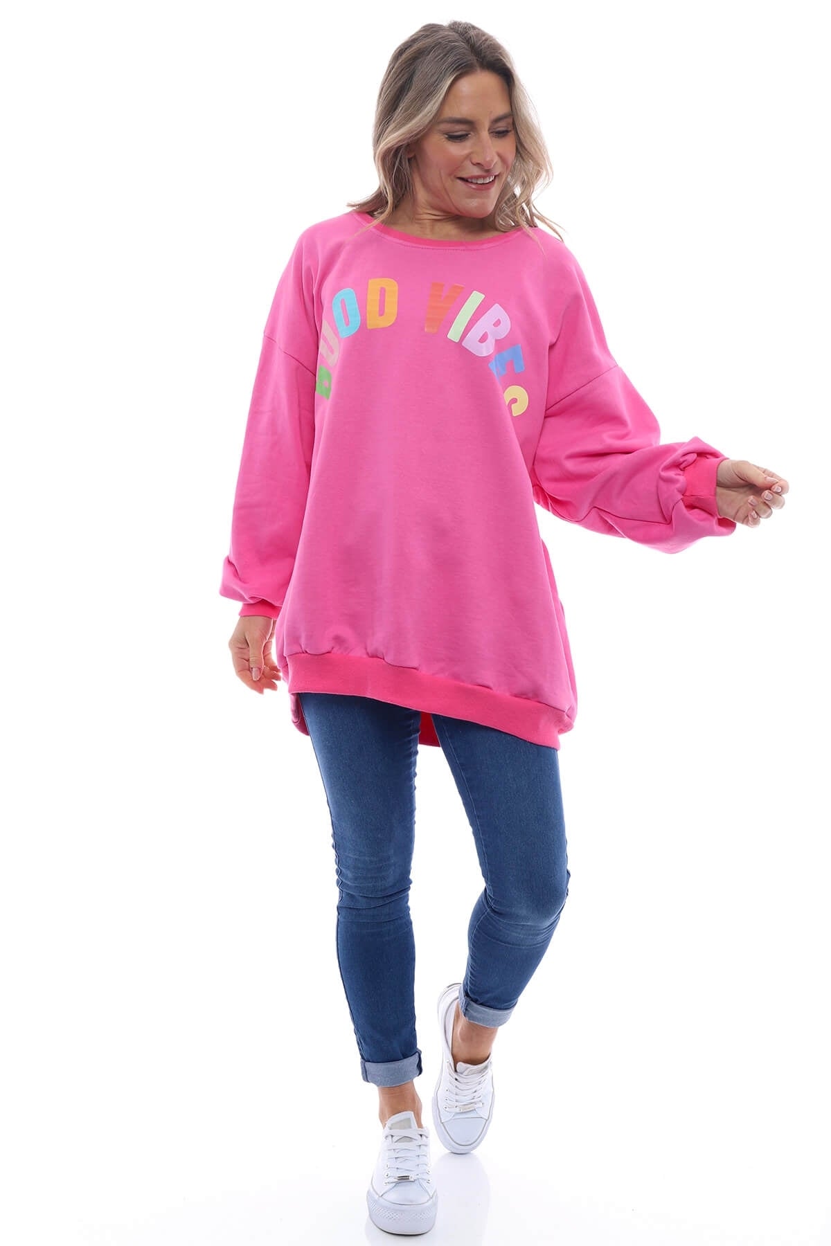 Good Vibes Cotton Sweat Top Fuchsia