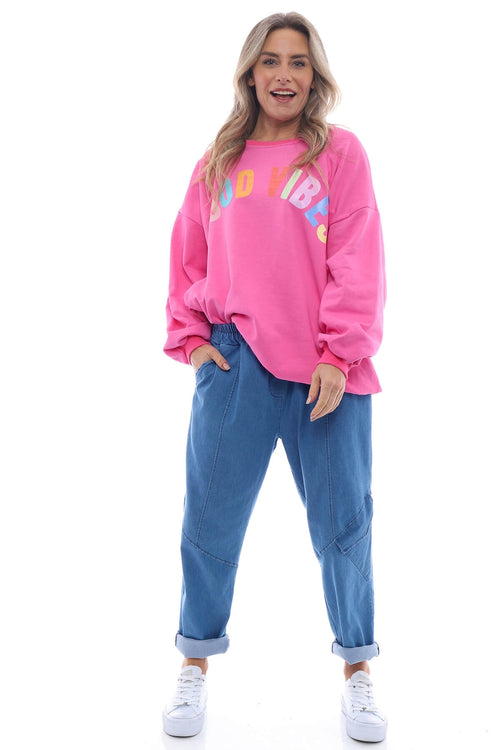 Good Vibes Cotton Sweat Top Fuchsia - Image 6