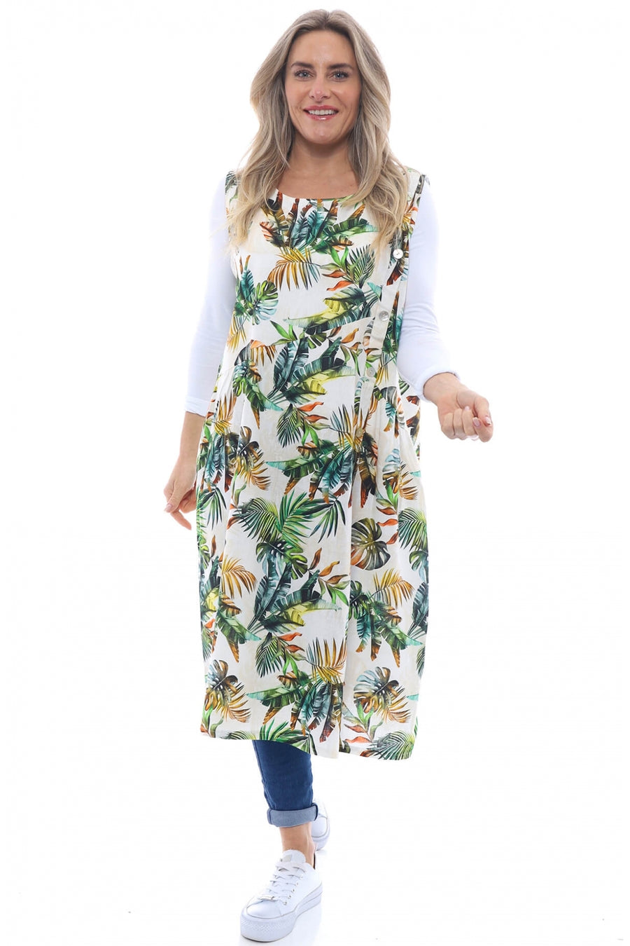 Sandy Sleeveless Jungle Print Linen Dress Buttermilk