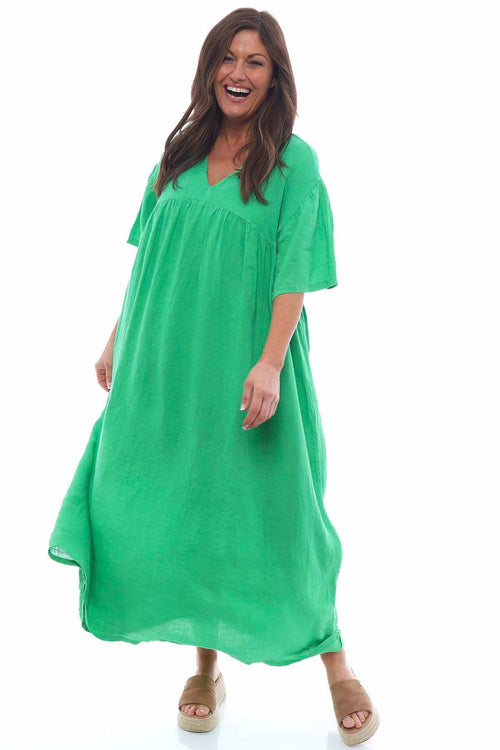 Green linen dress, linen from Italy